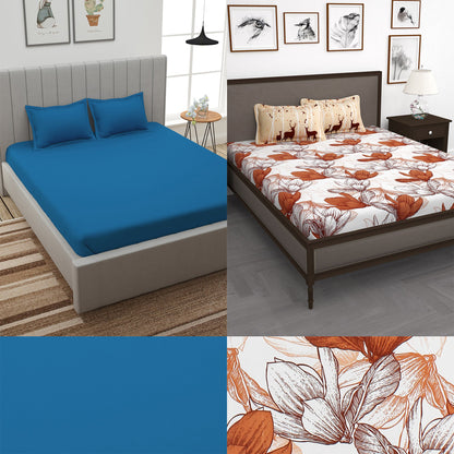 Story@Home 210TC 100% Cotton Floral King size 2 Bedsheet With 4 Pillow Covers Combo