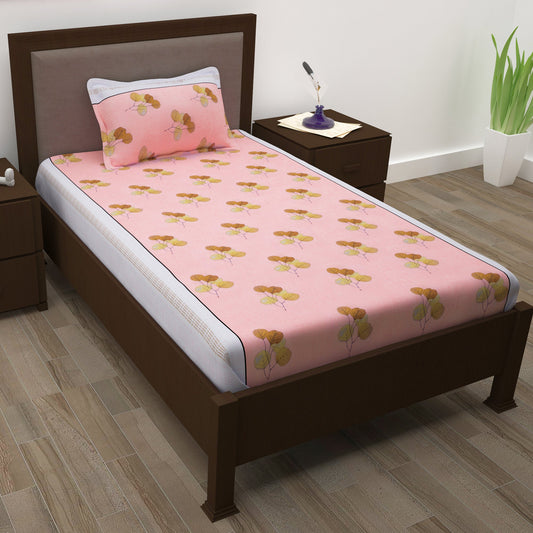 Sparkle 144 TC 100% Cotton Pink & Brown Single Bedsheet Combo | Set of 2 |