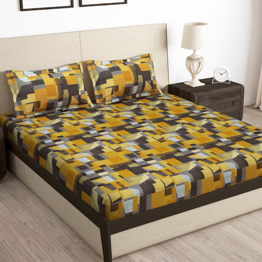 Arena 186 TC Mustard Double Size Bedsheet With 2 Pillow Cover