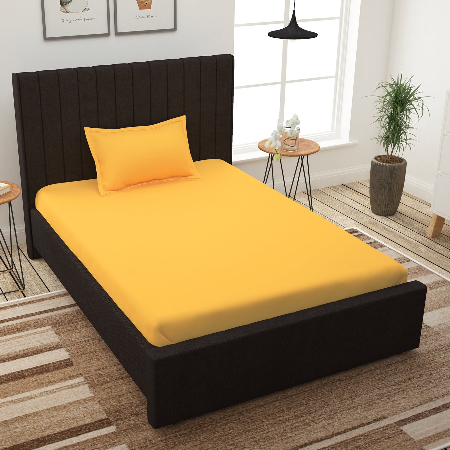 Avalon Yellow 300 TC 100% Cotton Single Size Bedsheet