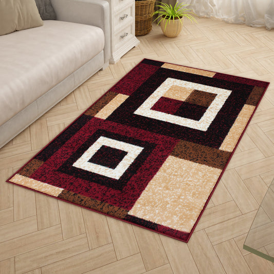 Maroon Geometric Rustico Rug/Carpet with Anti Skid Backing