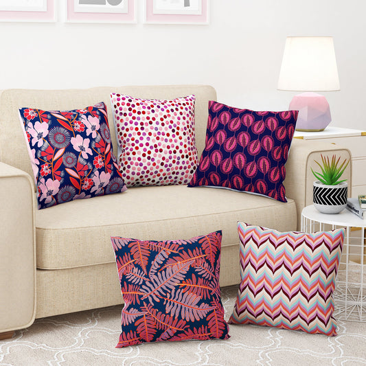 Story@Home Pink Abstract Polyester 5 Units of Helio Cushion Covers