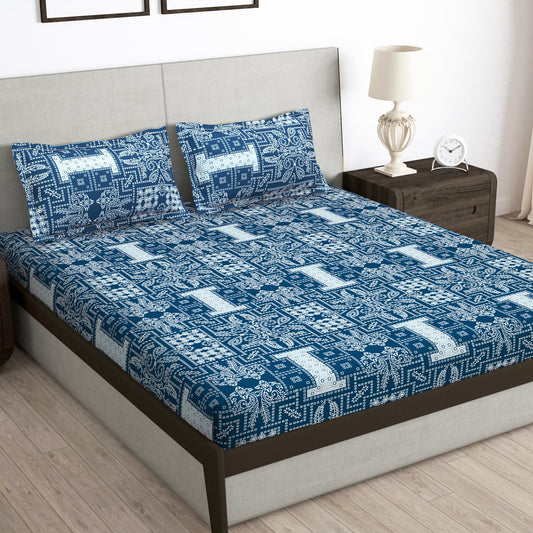 Arena 186 TC Navy Double Size Bedsheet With 2 Pillow Cover