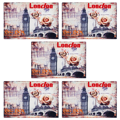 Story@Home 5 Units Premium Fabric London Aqua Door Mat - Multicolor - 60 cm X 40 cm