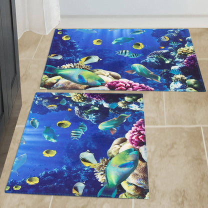 Story@Home 2 Units Premium Fabric Modern City Aqua Door Mat - Blue - 60 cm X 40 cm