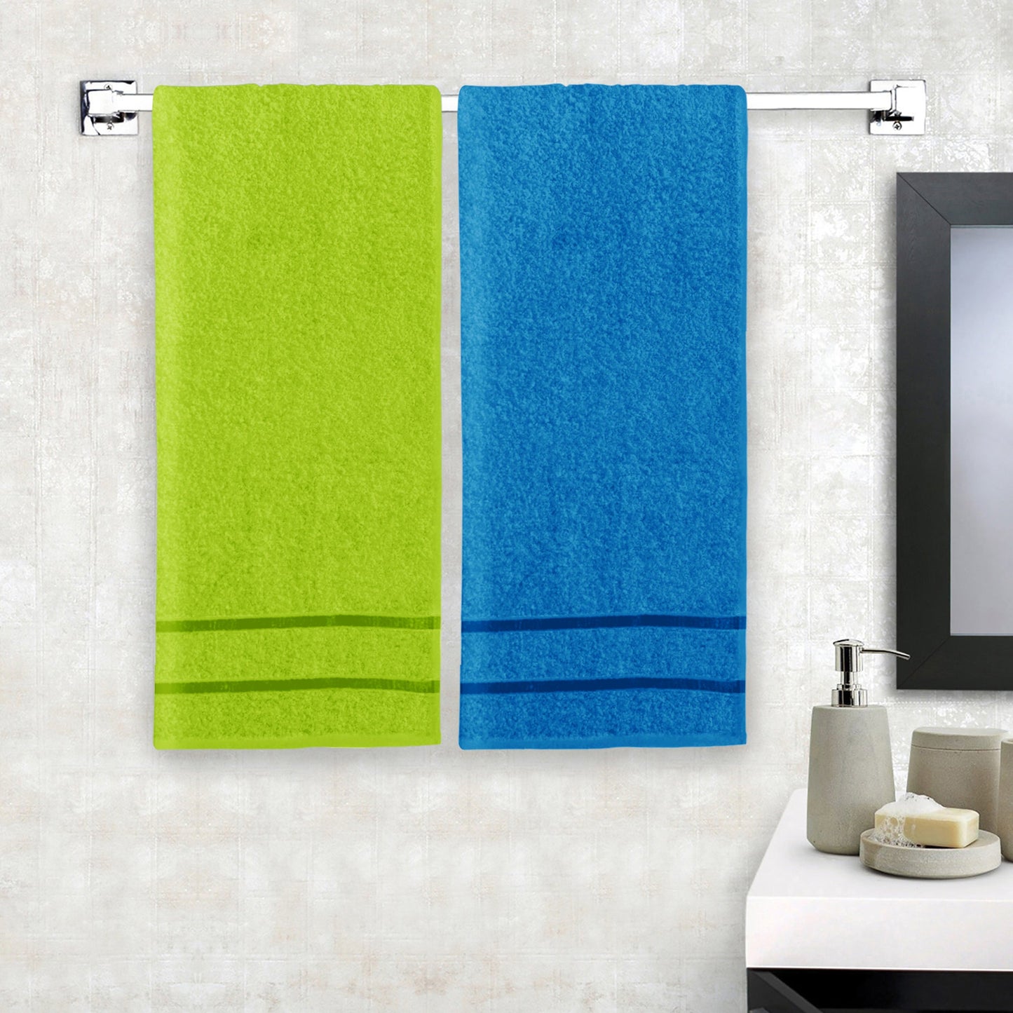 Story@Home 2 Units 100% Cotton Ladies Bath Towels - Green and Blue