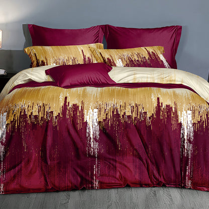 Boho Styled 240 TC Maroon & Yellow Abstract Double Size Bedsheet With 2 Pillow Covers