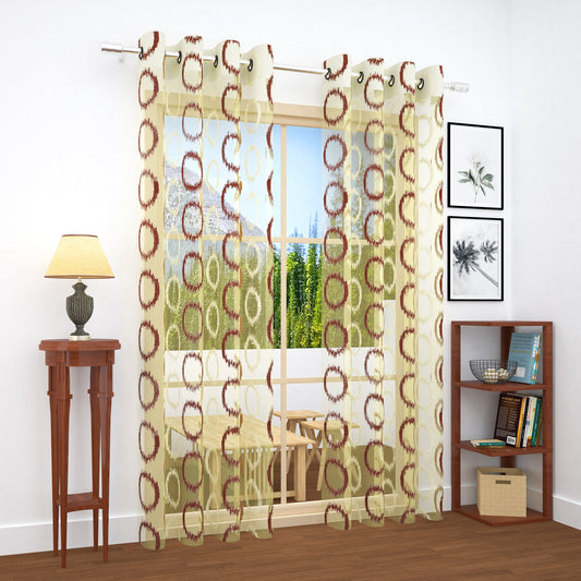 2 Pcs Beige & Brown Imagica Sheer Door Curtain, 7 ft