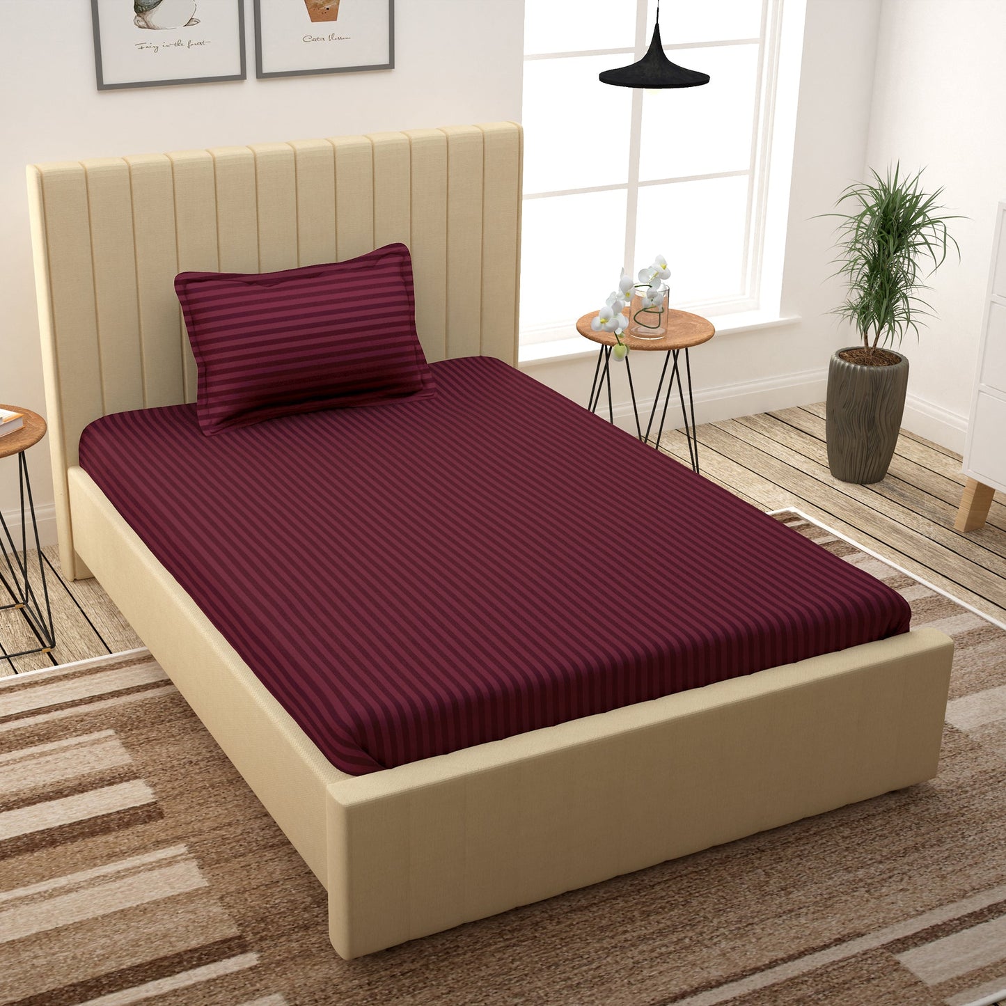 Avalon Maroon 300 TC 100% Cotton Single Size Bedsheet