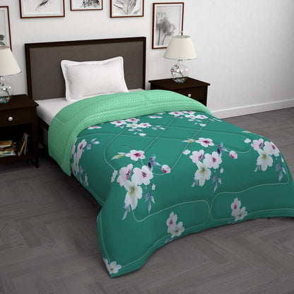 180 GSM Green Floral Microfiber Fusion Reversible Single Comforter