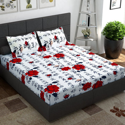 Ventura 144 TC 100% Cotton White Floral Double Bedsheet