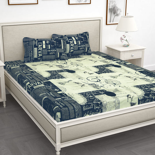 210 TC Blue Newspaper print 1 King Size Bedsheet With 2 Pillow Cover