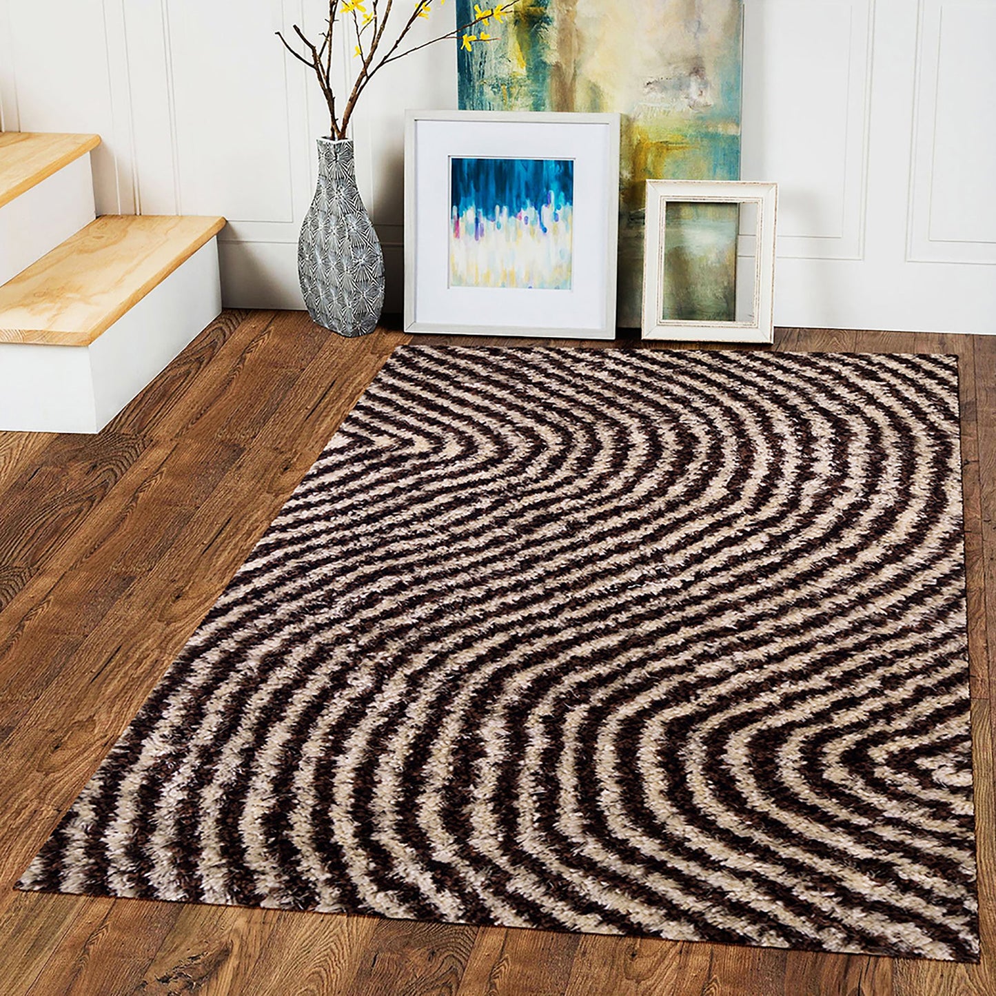 Abstract Pattern Brown Carpet for Living Room & Bedroom