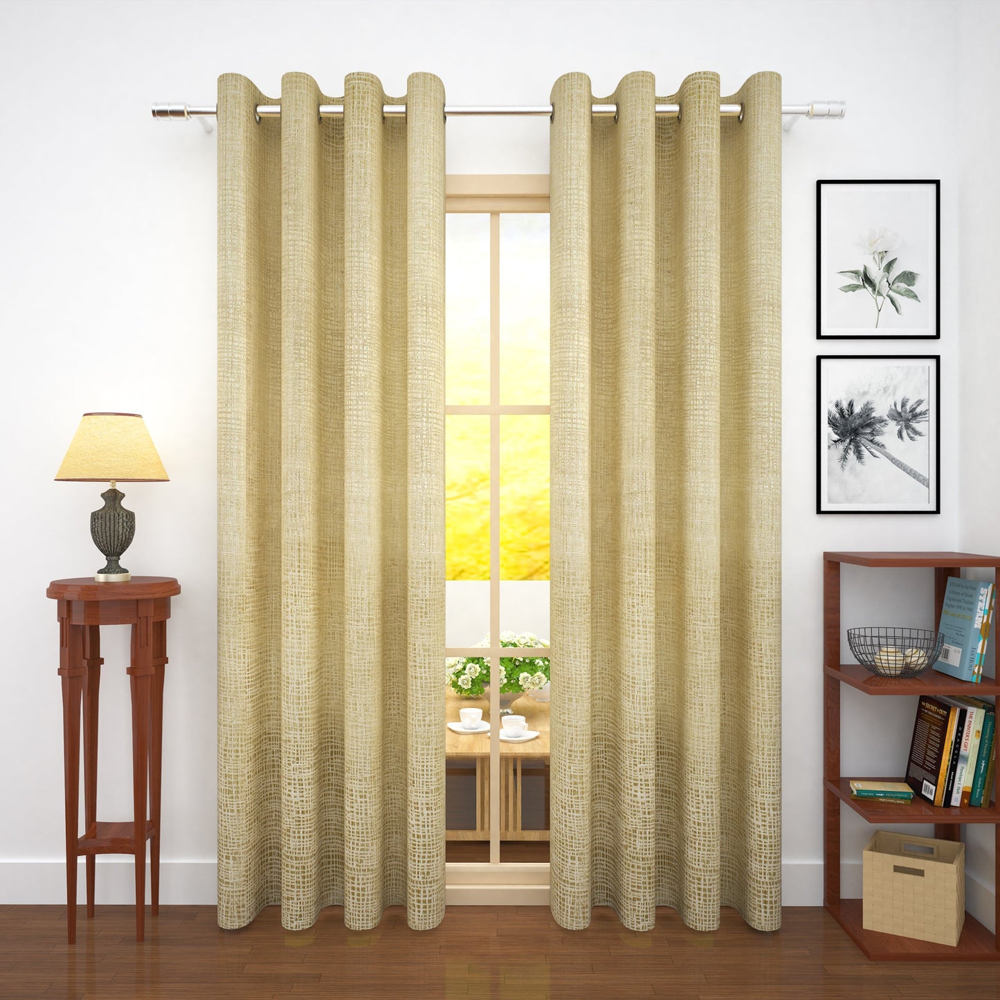 2 Pcs Beige Bloom Jacquard Room Darkening Door/Window Curtains