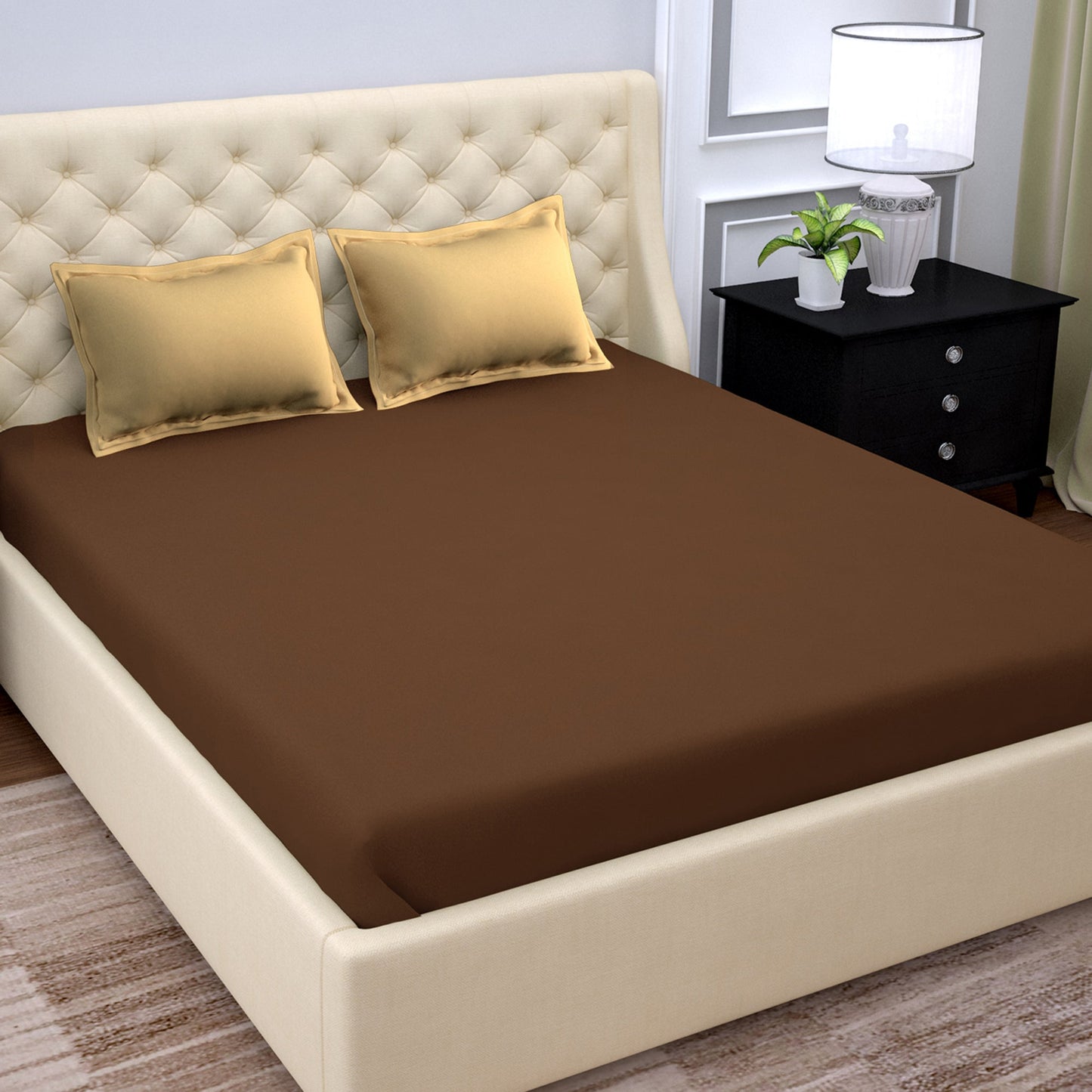 PAVO Tranquil Solid Luxurious King Bedsheet Coco (Brown and Beige)