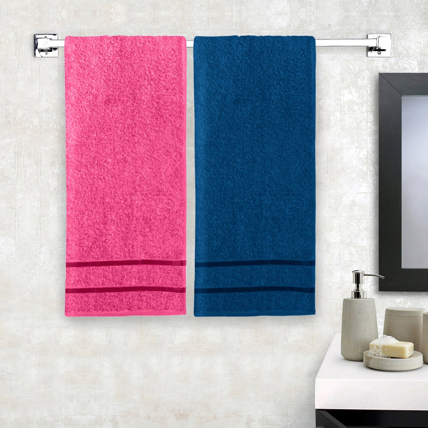 Story@Home 2 Units 100% Cotton Ladies Bath Towels - Pink and Navy