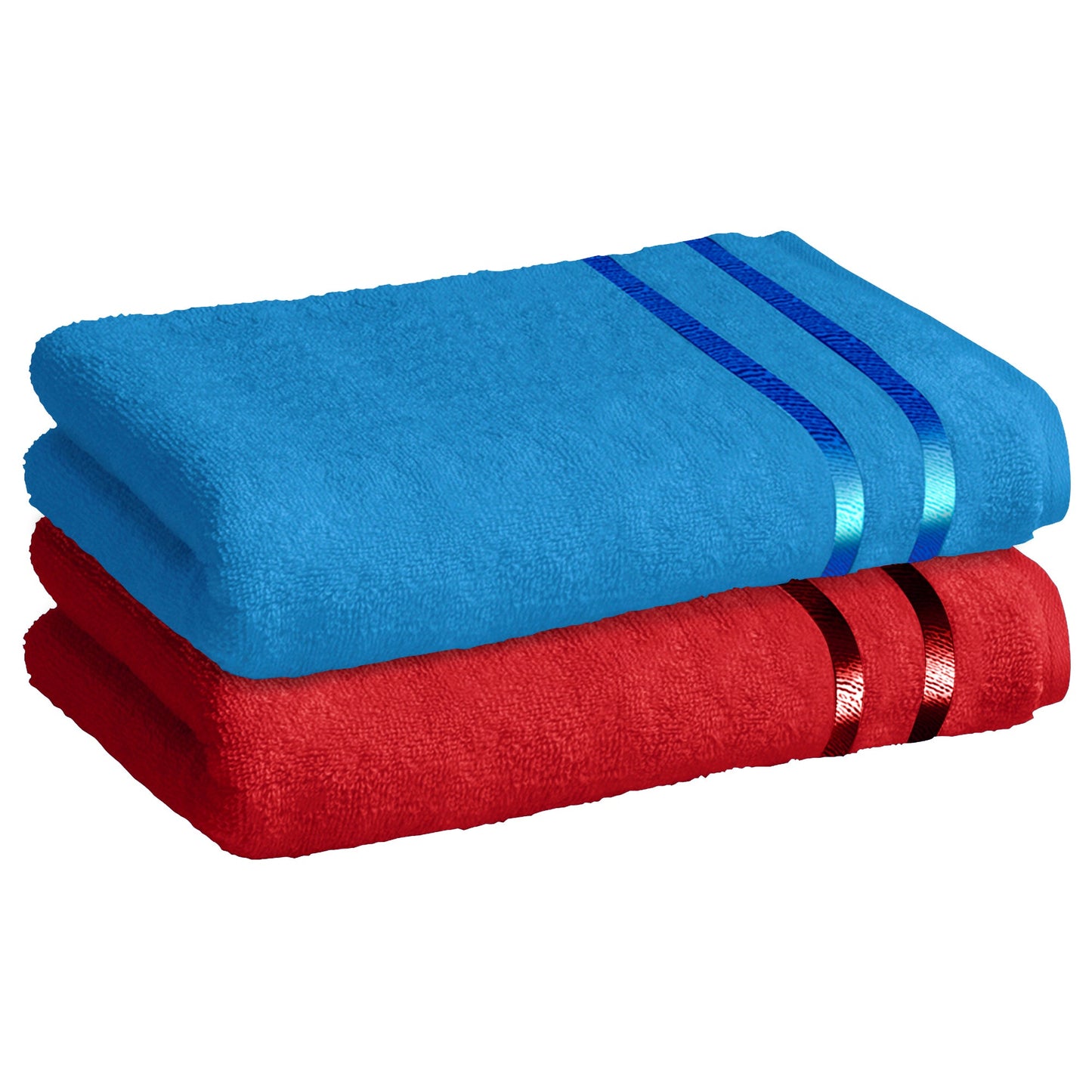 Story@Home 2 Units 100% Cotton Bath Towels - Wine Red and Blue