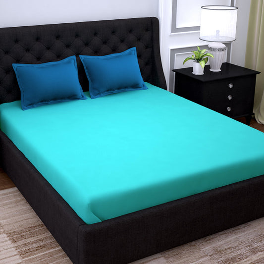 PAVO Tranquil Solid Luxurious King Bedsheet - Aqua Blue and Blue