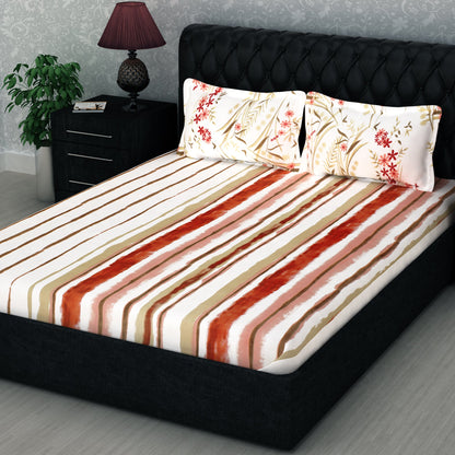 Metro Cotton Double Bedsheets Combo - 186 TC- Mutilcolor - Stripes and Fancy Mix N Match Design