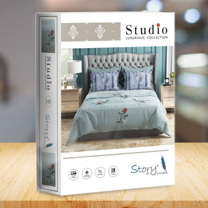 Studio Luxurious 144 TC 100% Cotton Greyish Blue Double Bedsheet