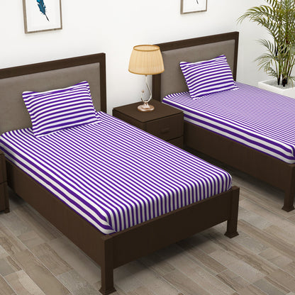 Story@Home 210 TC 100% Cotton Purple 2 Single Bedsheet Combo with 2 Pillow Covers
