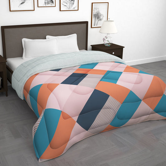 180 GSM Light Orange Abstract Microfiber Fusion Reversible Double Comforter