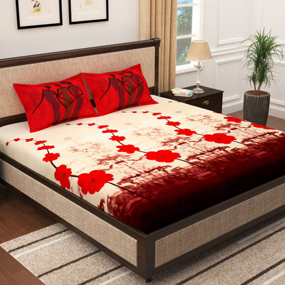 Pure Cotton Cream and Red  300 TC  Tevel King Size Bedsheet