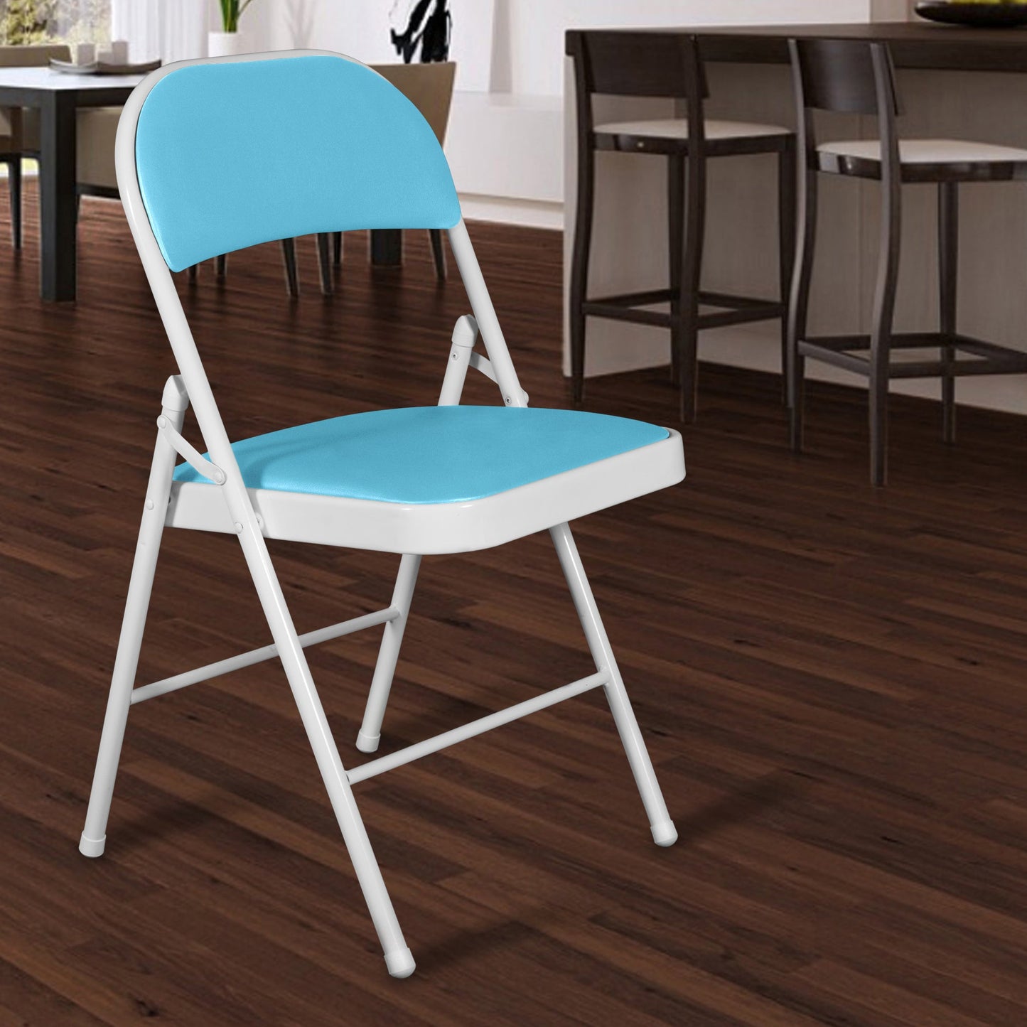 Folding Padded Sky Blue Solid Foldable Designer Chair