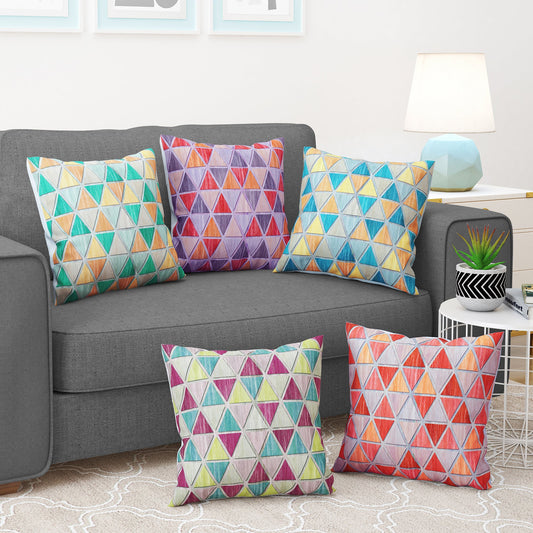 Story@Home Multicolor Geometric Polyester 5 Units of Helio Cushion Covers