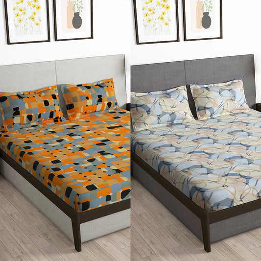 Story@Home 2 Pcs Arena Microfiber Double Bedsheets Combo With 4 Pillow Covers - Rust Orange & Cream