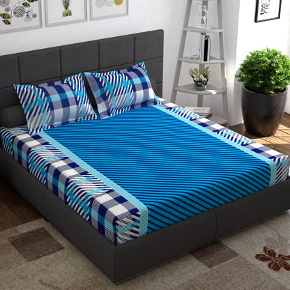 Ventura 144 TC 100% Cotton Blue Double Bedsheet
