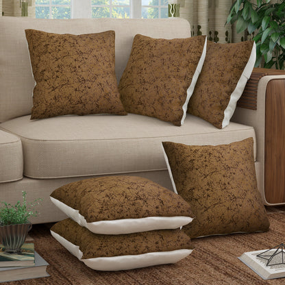 Story@Home Brick Brown Criss Cross Grunge Polyester 6 pcs of Alegra Cushion Covers