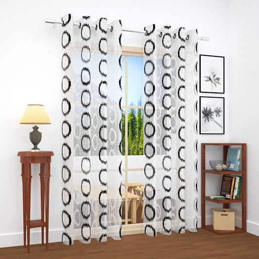 2 Pcs Black & White Imagica Sheer Door Curtain, 7 ft