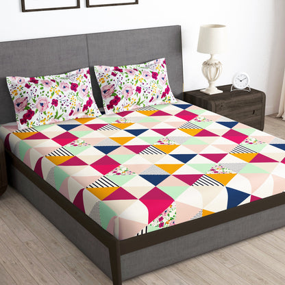 Arena 186 TC Multicolor Double Size Bedsheet With 2 Pillow Cover