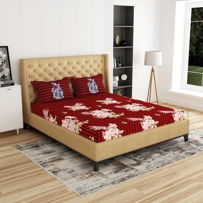 Pure Cotton Maroon 300 TC Tevel King Size Bedsheet