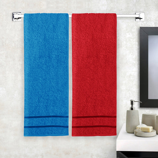 Story@Home 2 Units 100% Cotton Bath Towels - Blue and Wine Red