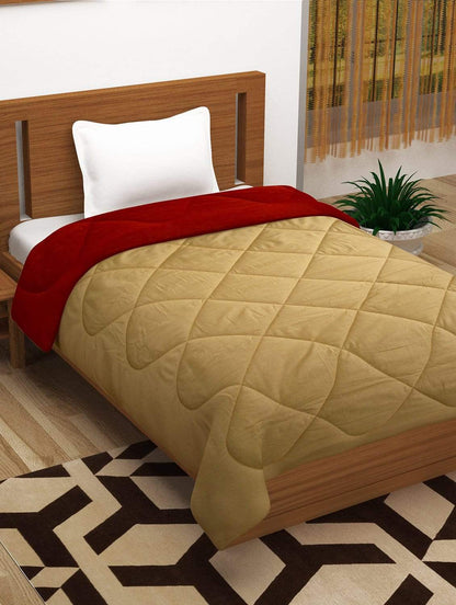 200 GSM Red & Beige Microfibre Reversible Single Comforter