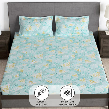 Story@Home 2 Pcs Arena Microfiber Double Bedsheets Combo With 4 Pillow Covers - Mint Green &  Grey