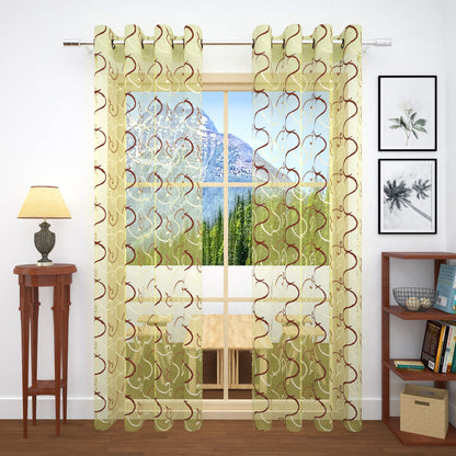 2 Pcs Beige & Coffee Brown Imagica Sheer Door Curtain, 7 ft