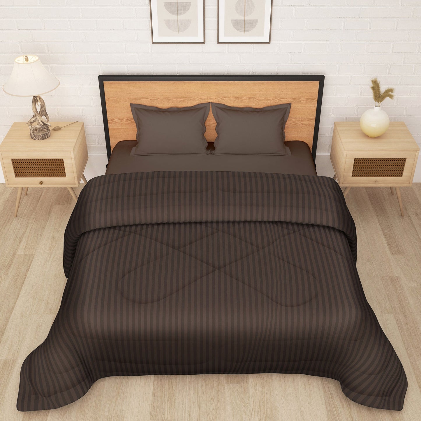 180 GSM Brown Stripes Microfiber Fusion Reversible Double / Single Comforter