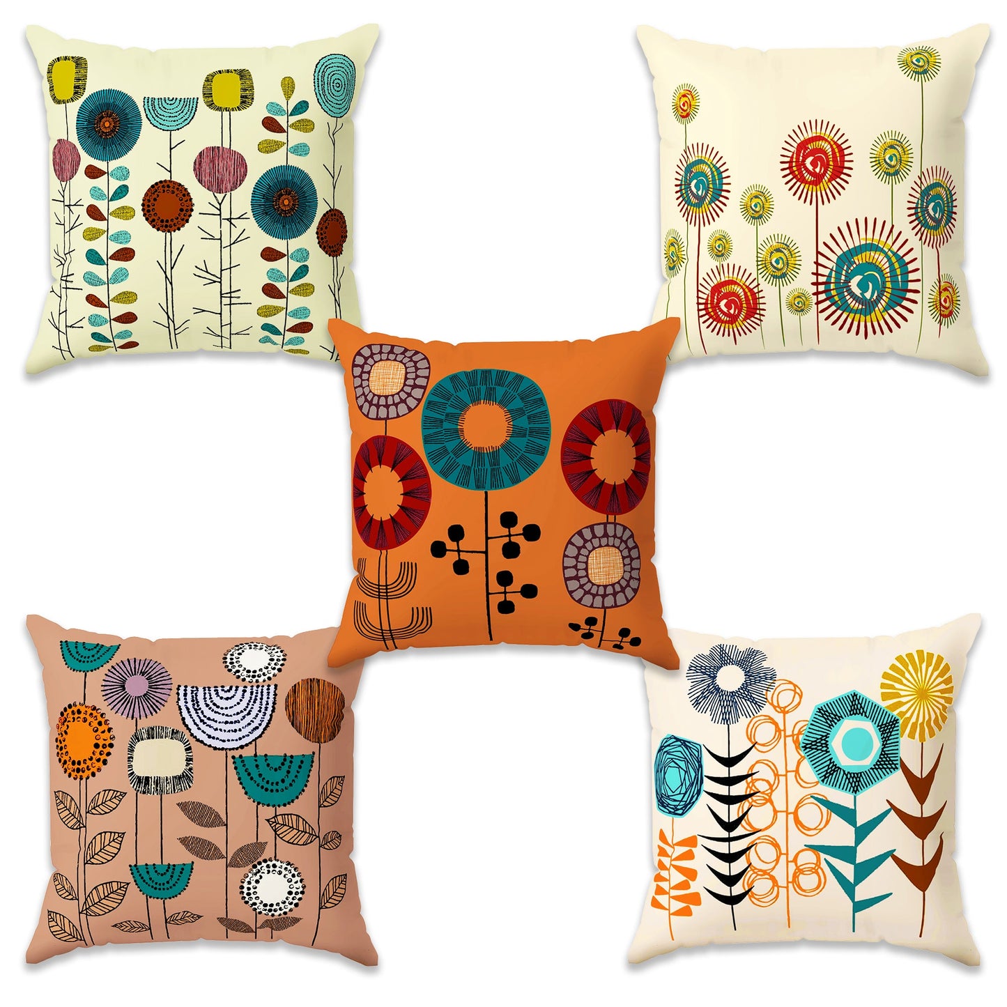 Story@Home Multicolor Artistic Floral Polyester 5 Units of Helio Cushion Covers