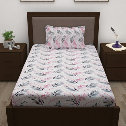 Sparkle 144 TC 100% Cotton Grey & Pink Single Bedsheet Combo | Set of 2 |