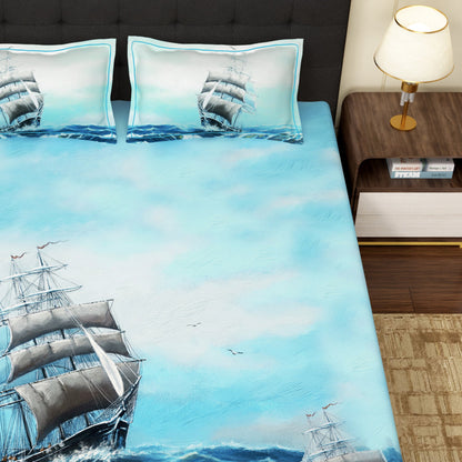 PAVO MOLLIS HOMES SUPER KING SIZE BEDSHEET - Blue, Sailing Ship