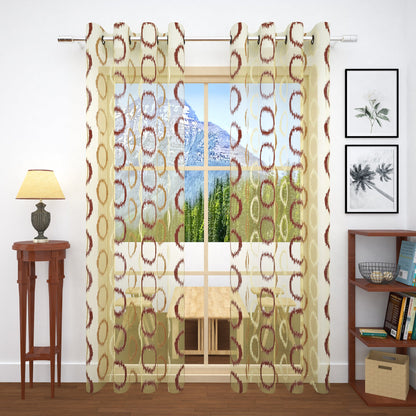 2 Pcs Beige & Brown Imagica Sheer Door Curtain, 7 ft