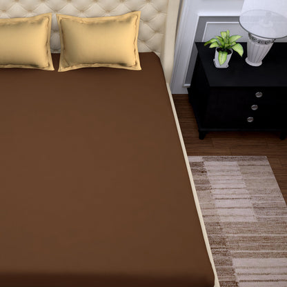 PAVO Tranquil Solid Luxurious King Bedsheet Coco (Brown and Beige)