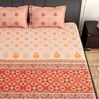 PAVO Tranquil Luxurious Light Orange Abstract King Size Bedsheet