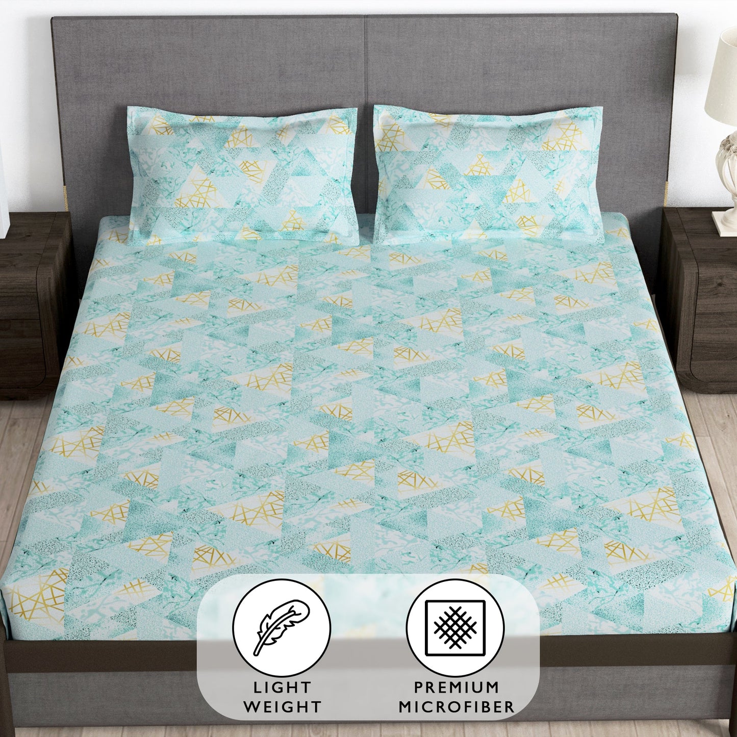 Story@Home 2 Pcs Arena Microfiber Double Bedsheets Combo With 4 Pillow Covers - Mint Green & Multicolor