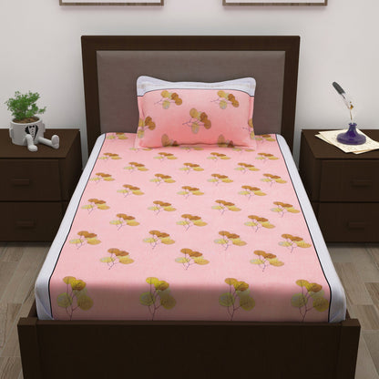 Sparkle 144 TC 100% Cotton Pink & Brown Single Bedsheet Combo | Set of 2 |