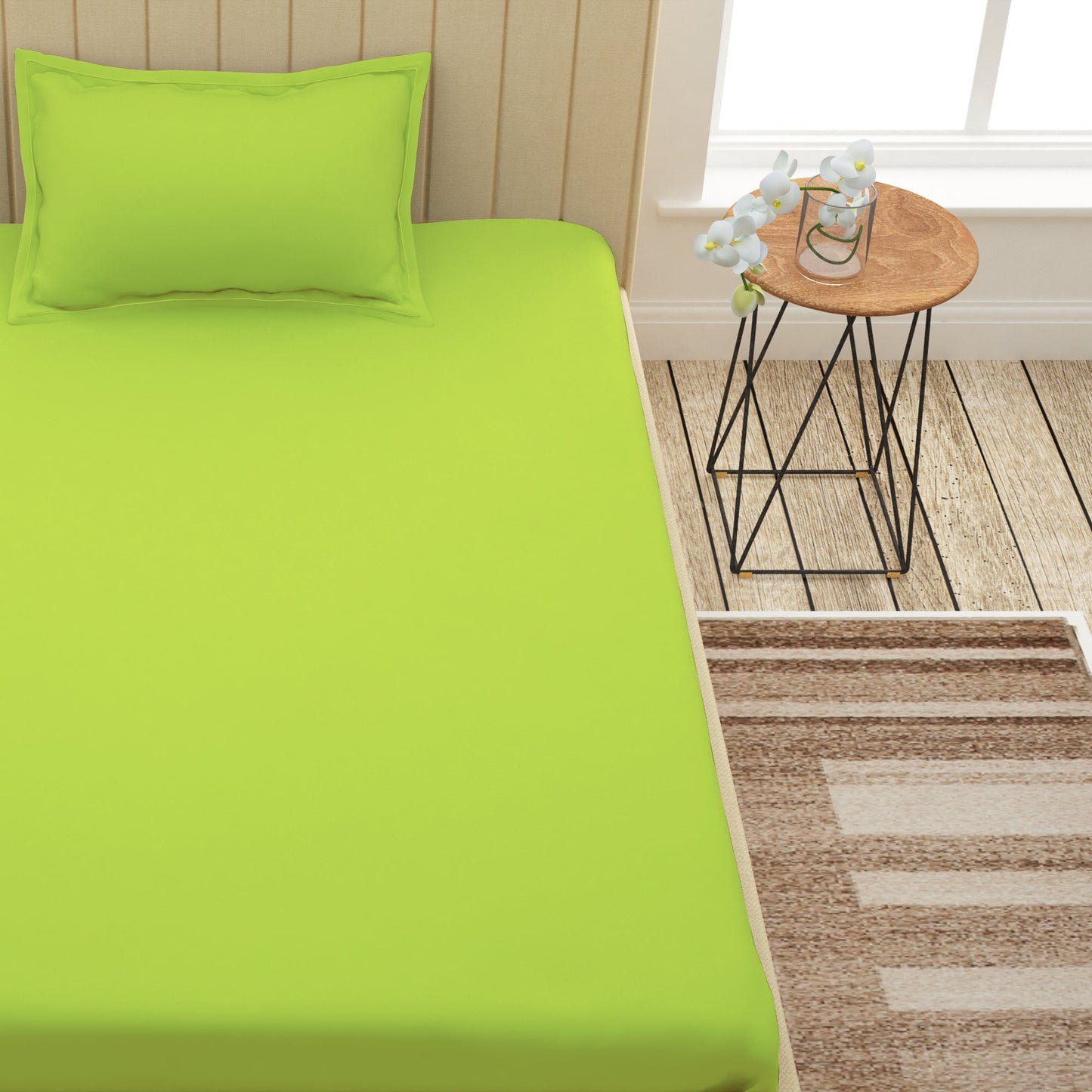 Avalon Neon Green 300 TC 100% Cotton Single Size Bedsheet