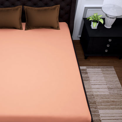 PAVO Tranquil Solid Luxurious King Bedsheet (Peach and Choco Brown)